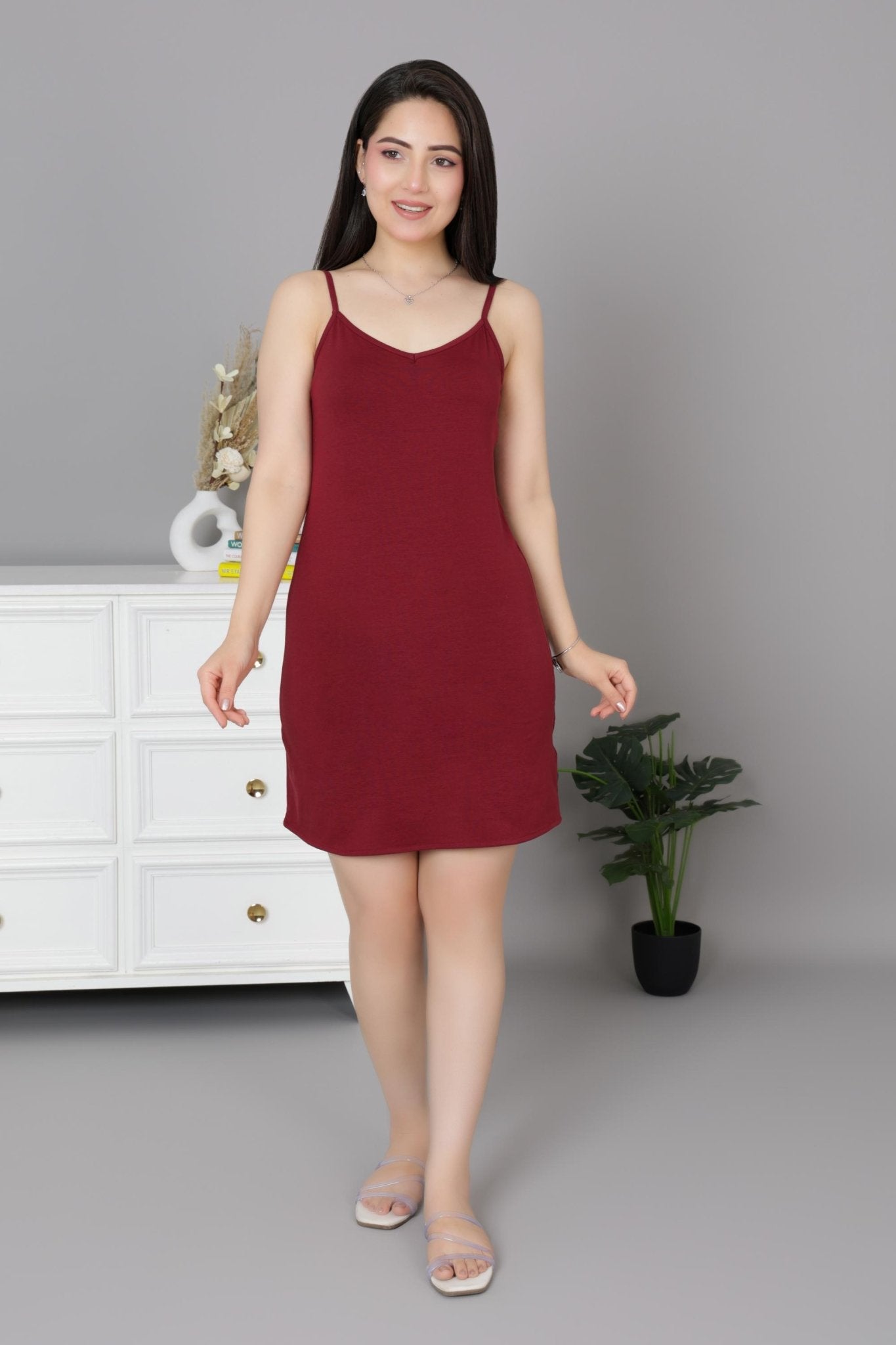 Wine Cotton Kurti Slips [100% Cotton spandex] - Cotton kurti slips