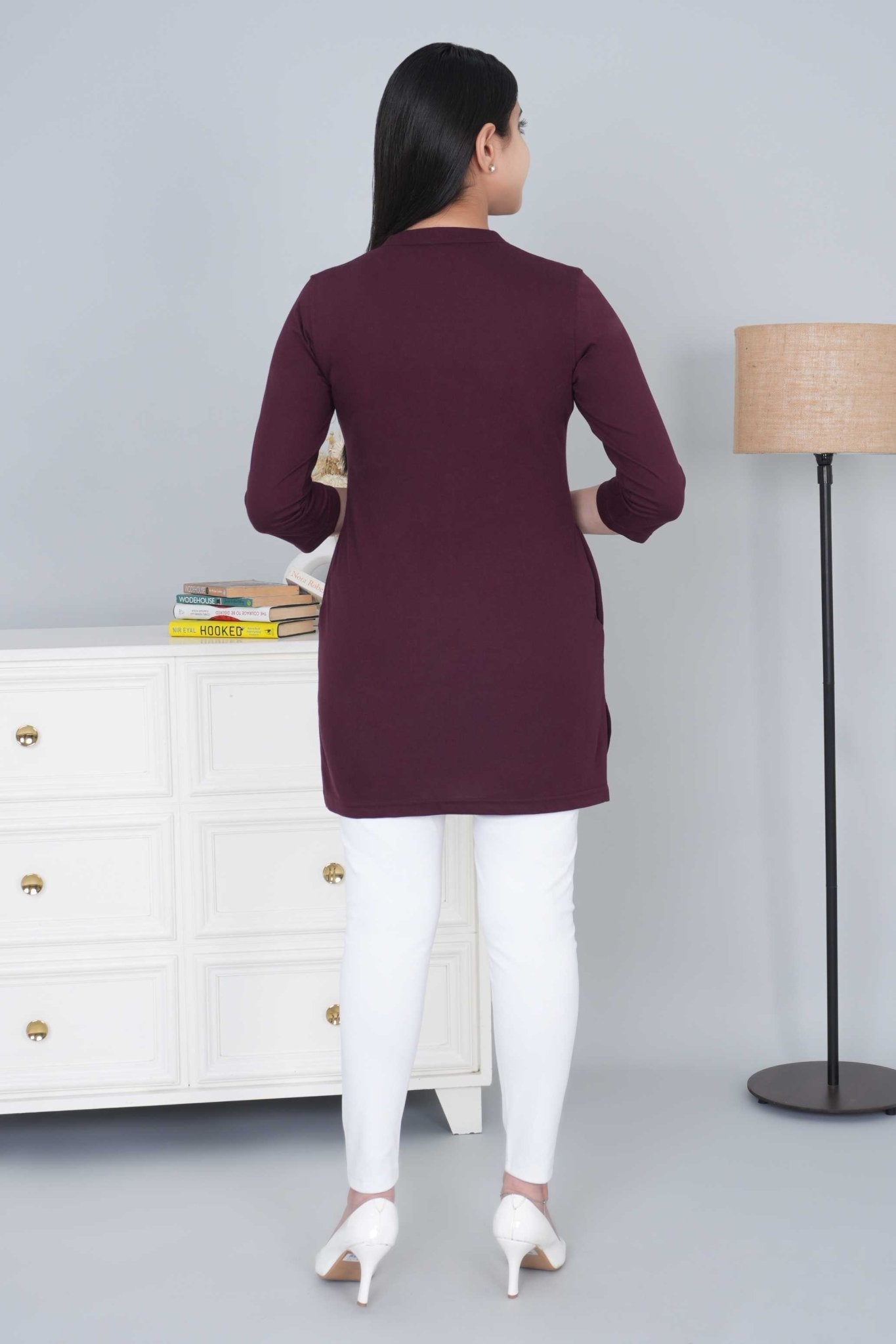Wine cotton kurti tshirt with pockets - Kurti tshirt