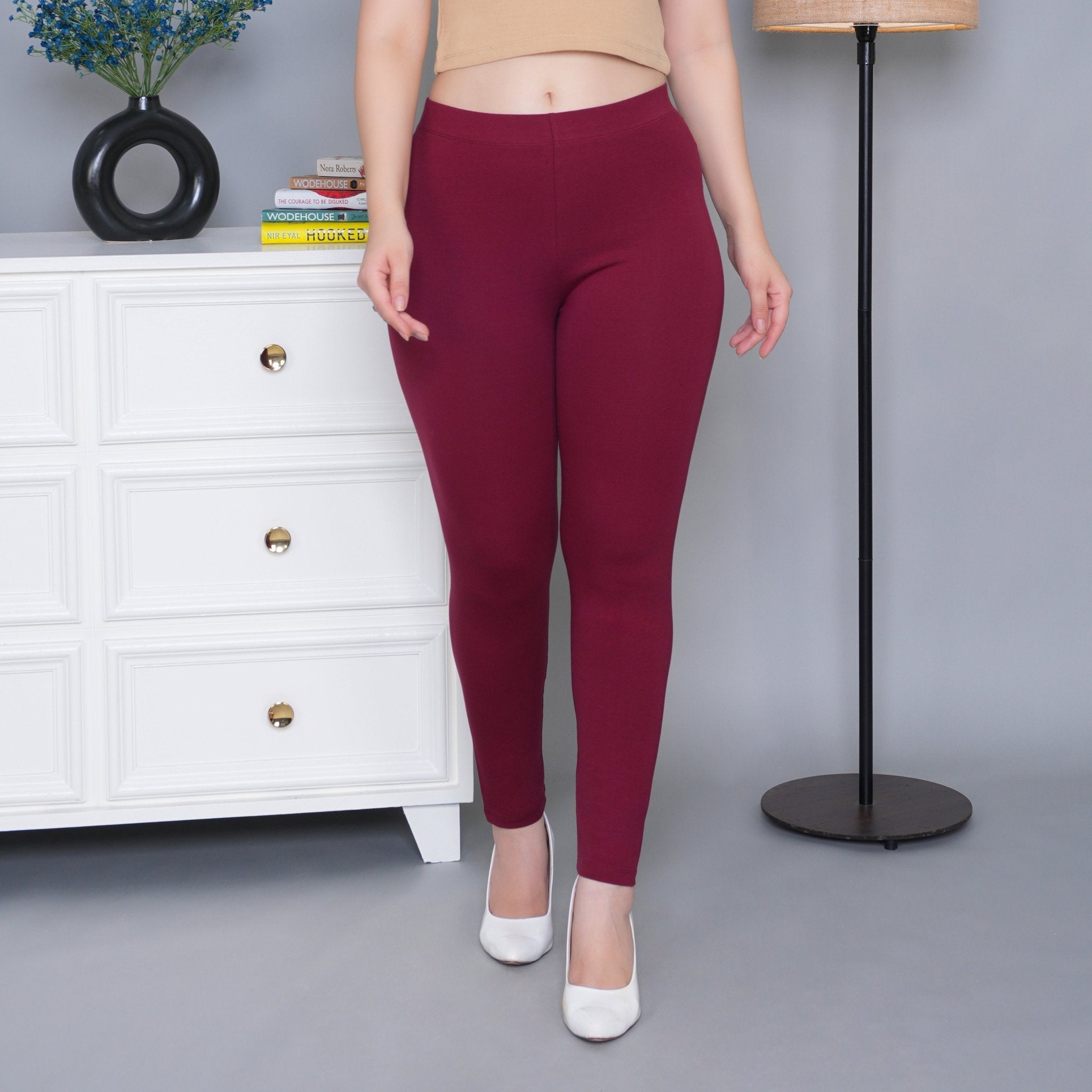 Wine cotton lycra legging - Cotton legging