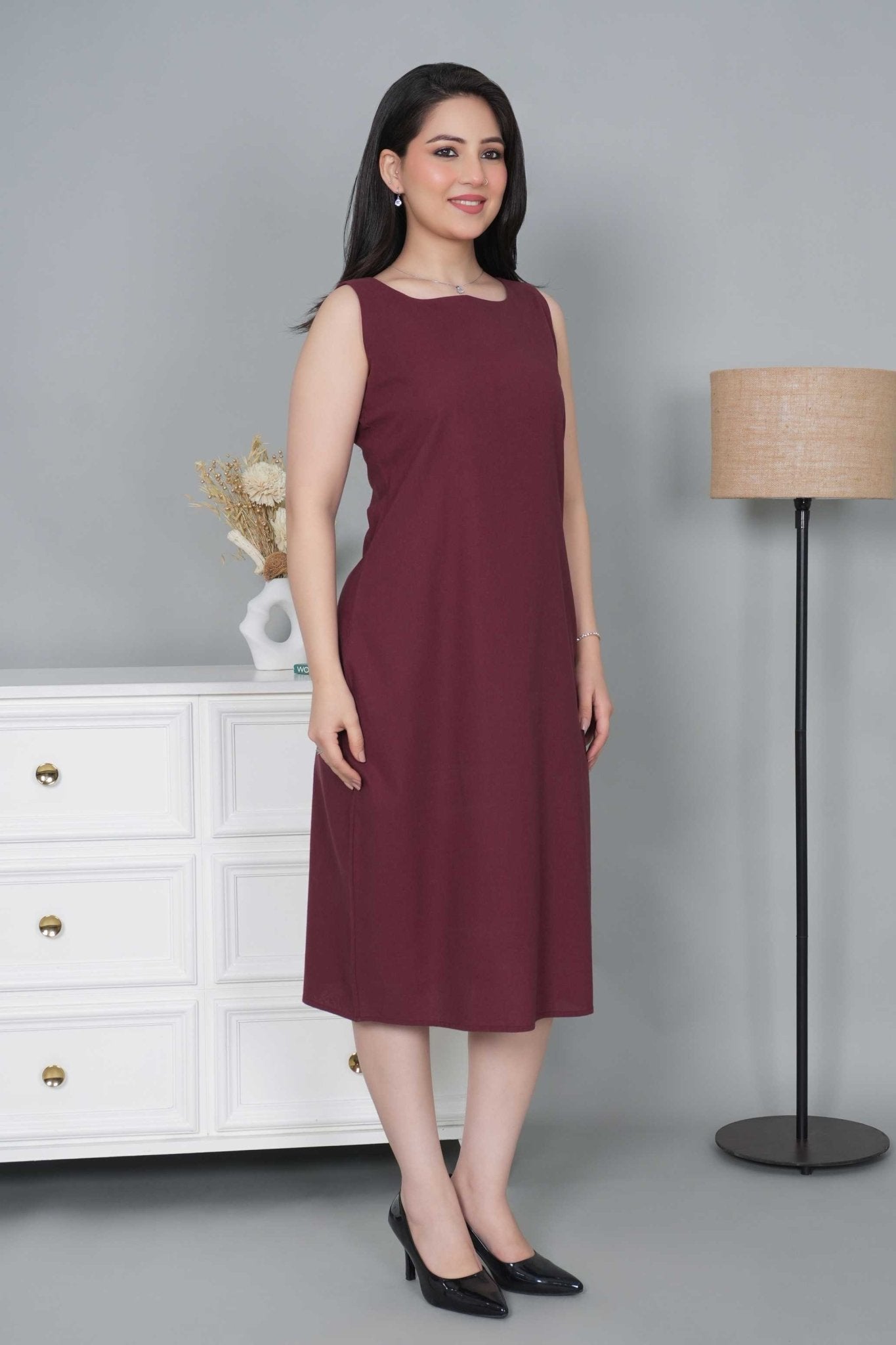 Wine cotton midi dress [100% pure cotton] - Cotton midi dress