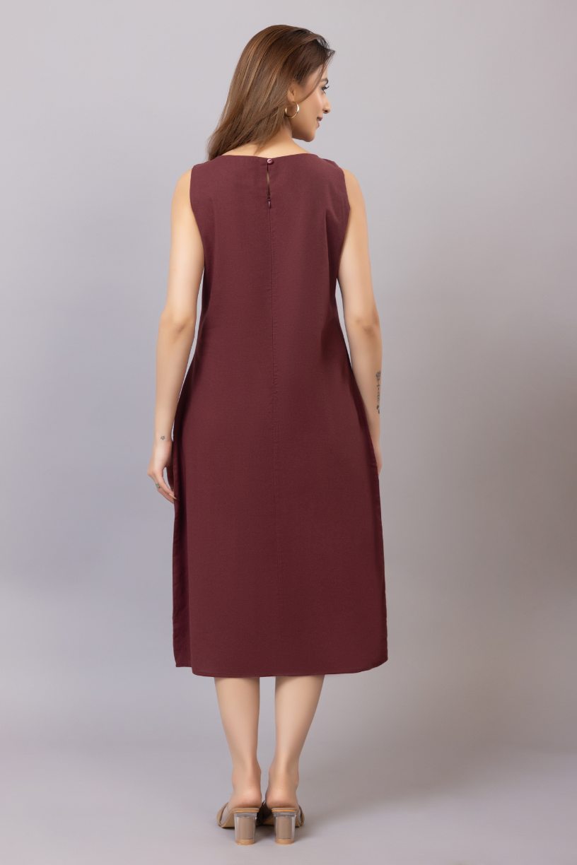 Wine cotton midi dress [100% pure cotton] - Cotton midi dress