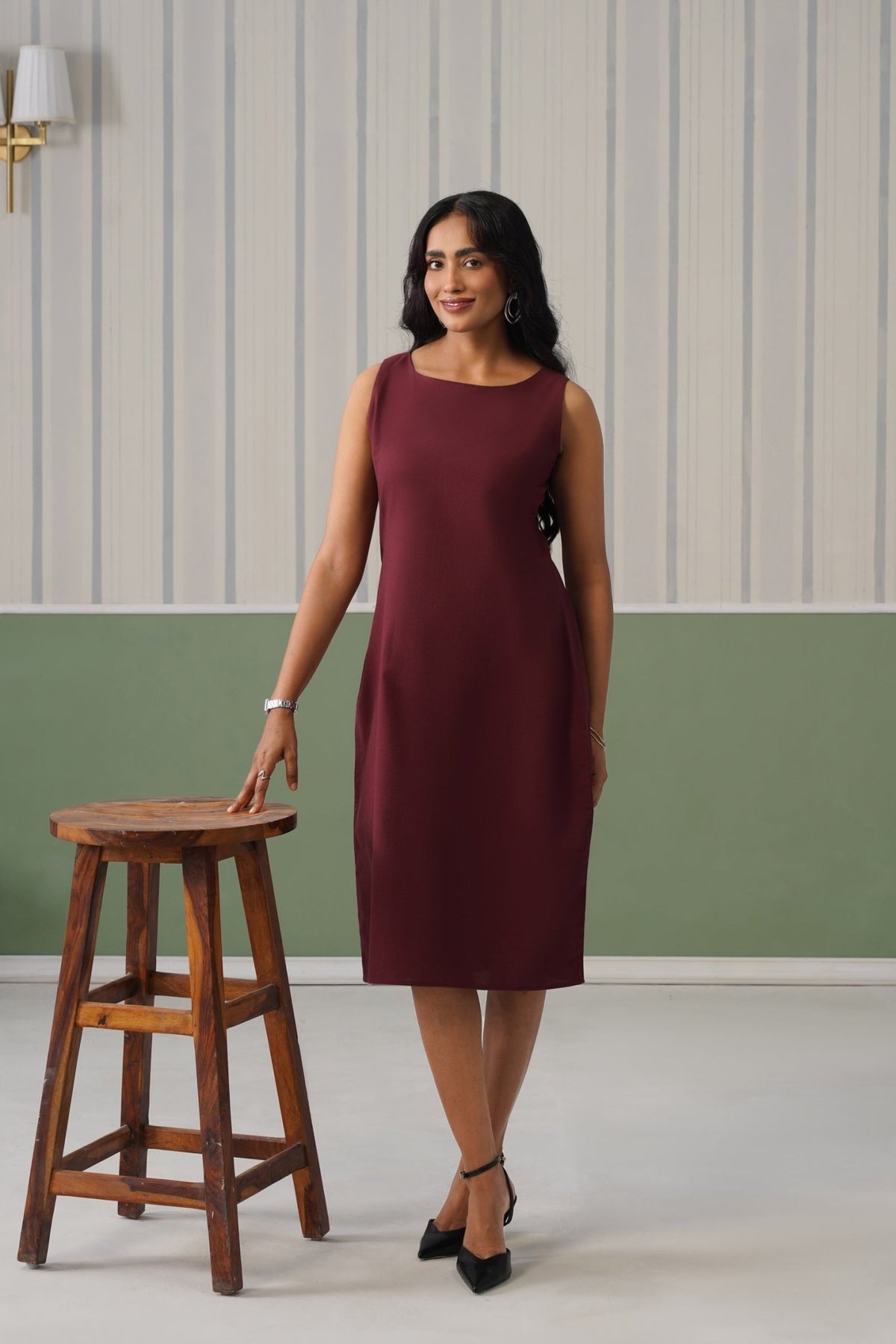 Wine cotton midi dress [100% pure cotton] -Cotton midi dress