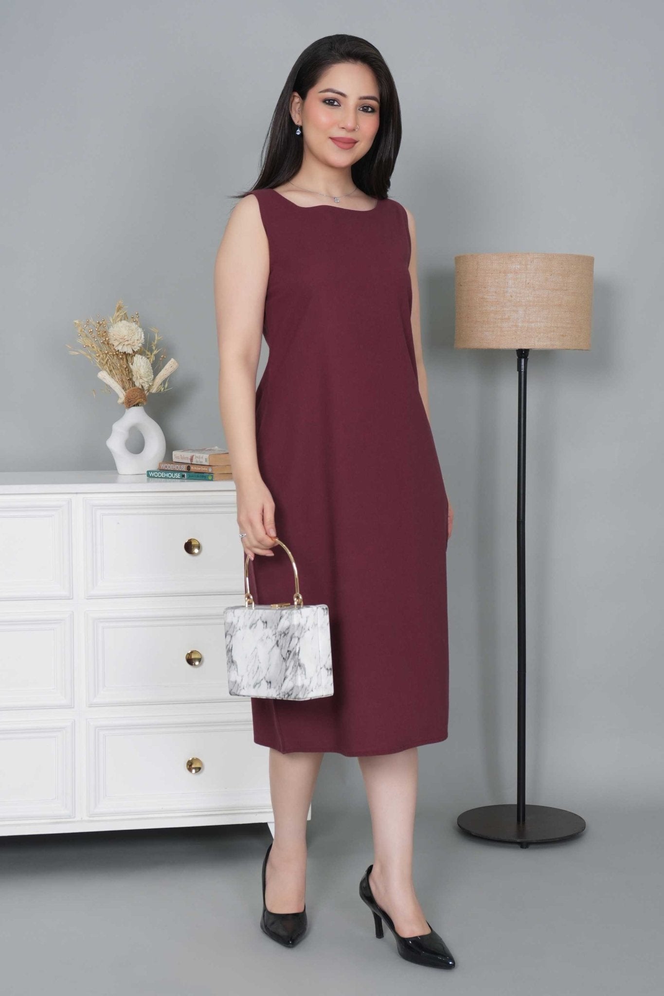 Wine cotton midi dress [100% pure cotton] - Cotton midi dress