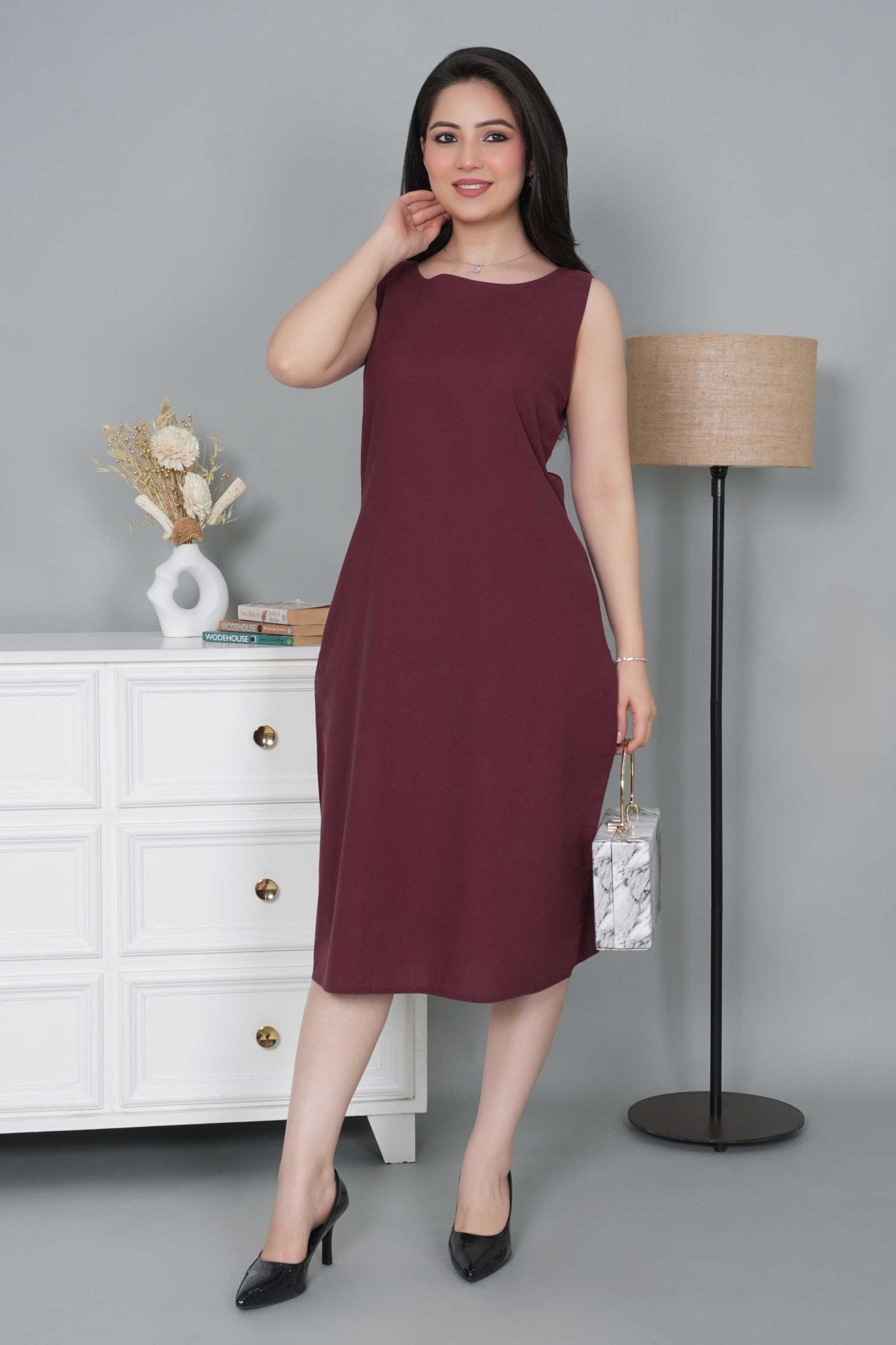 Wine cotton midi dress [100% pure cotton] - Cotton midi dress