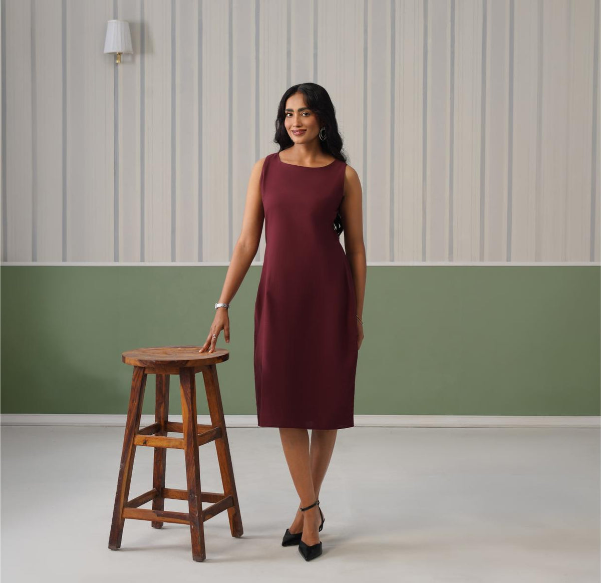 Wine cotton midi dress [100% pure cotton] -Cotton midi dress
