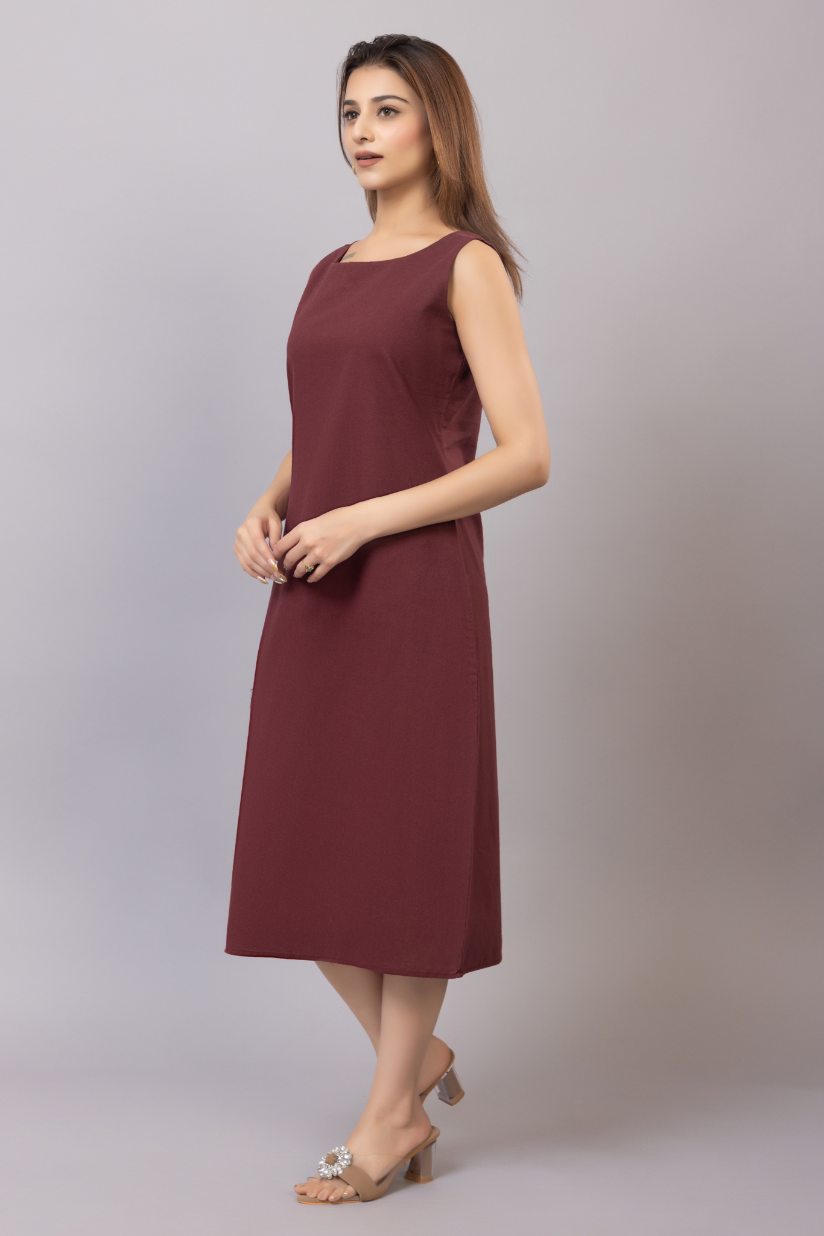 Wine cotton midi dress [100% pure cotton] - Cotton midi dress