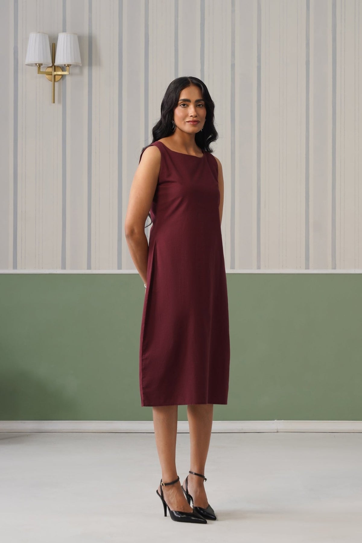 Wine cotton midi dress [100% pure cotton] -Cotton midi dress