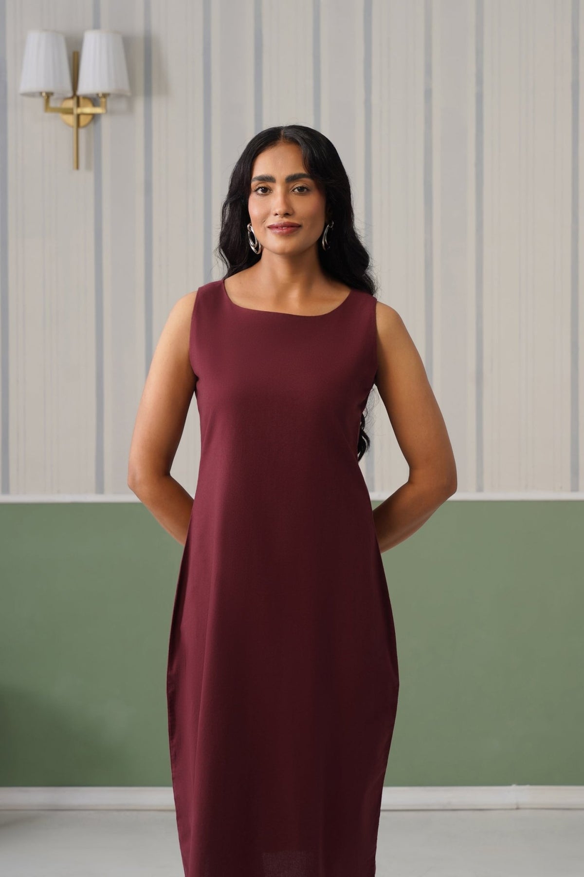 Wine cotton midi dress [100% pure cotton] -Cotton midi dress