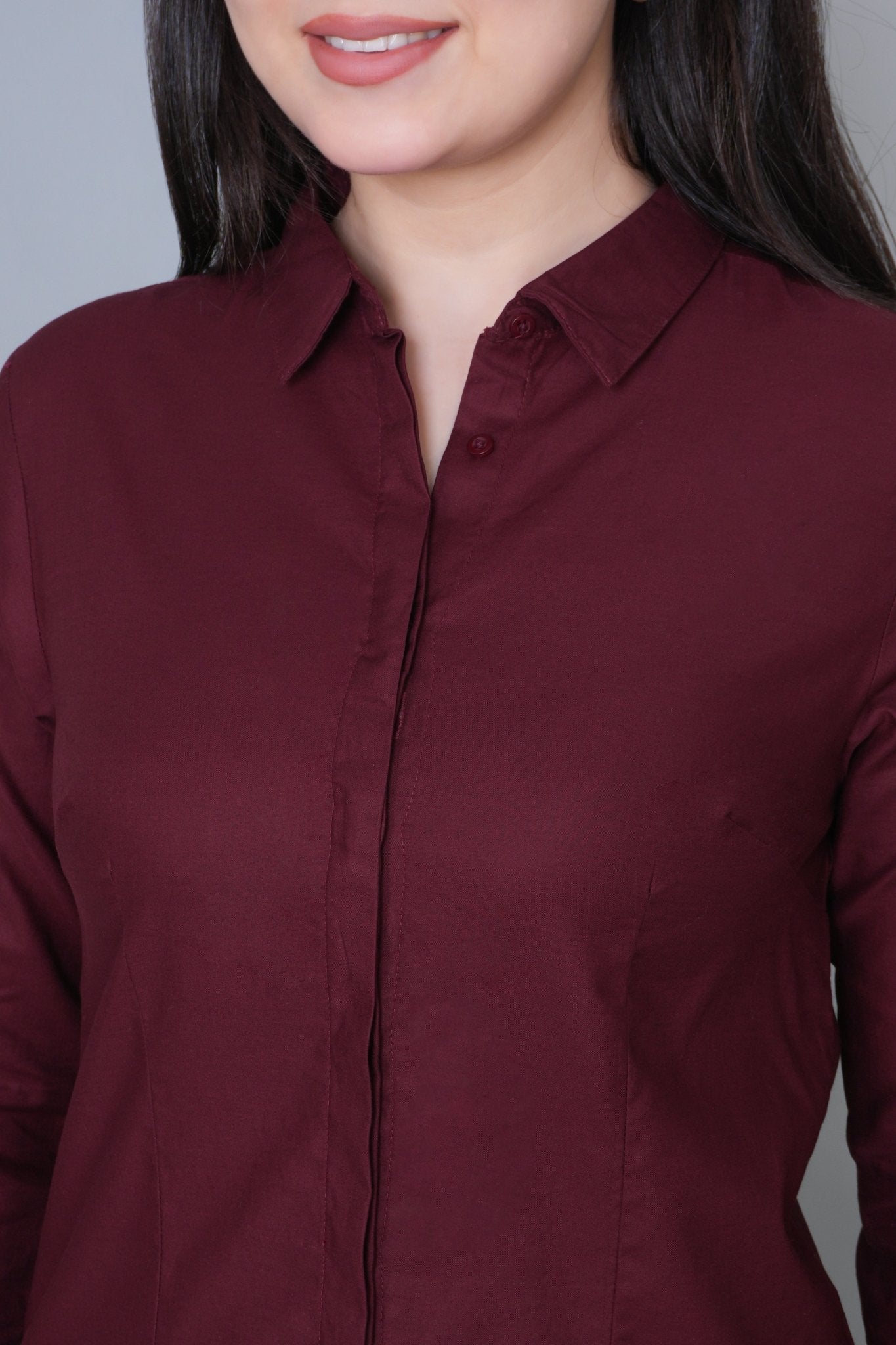 Wine cotton office placket shirt - Cotton office placket shirt