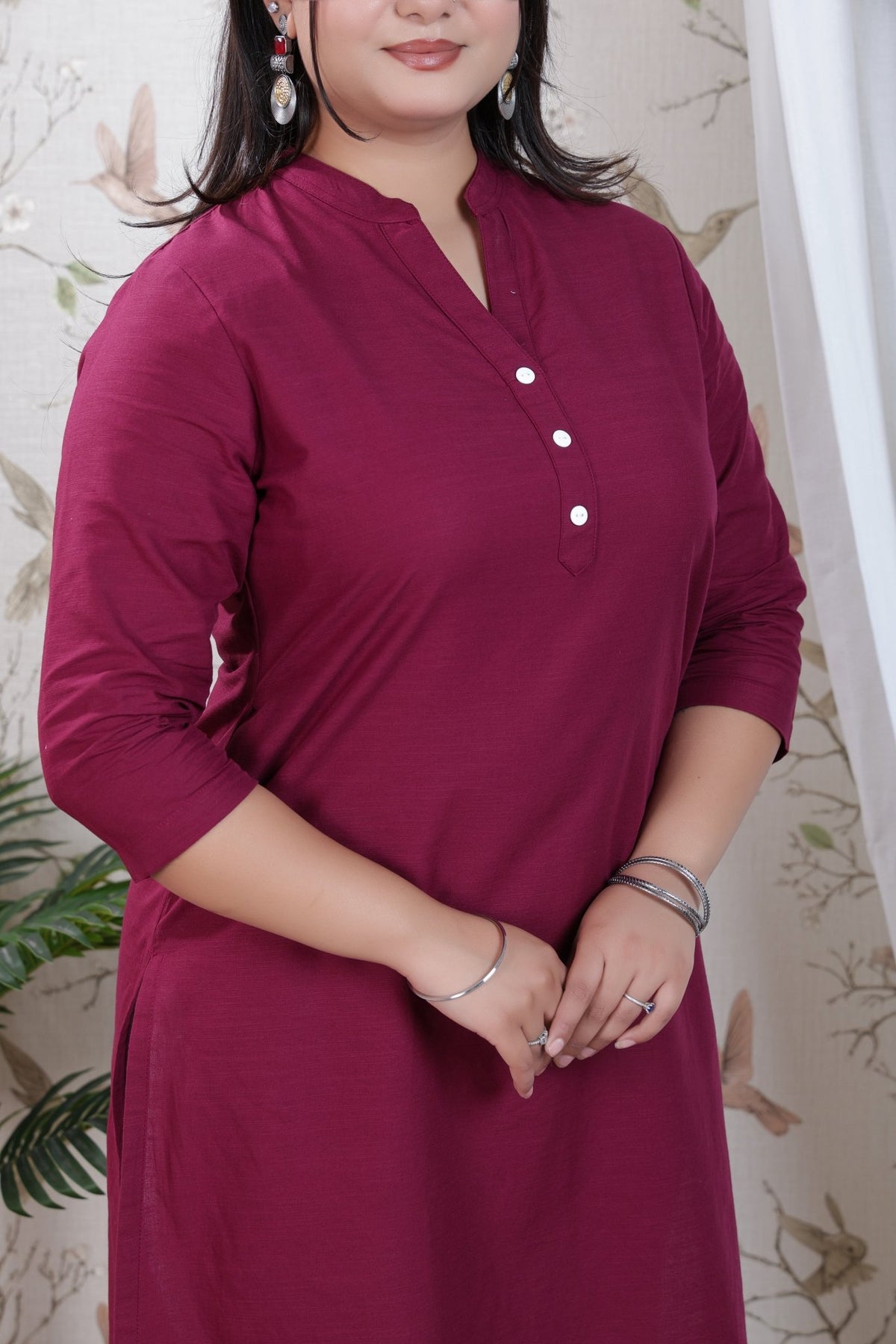 Wine Linen Long kurta -Long kurta
