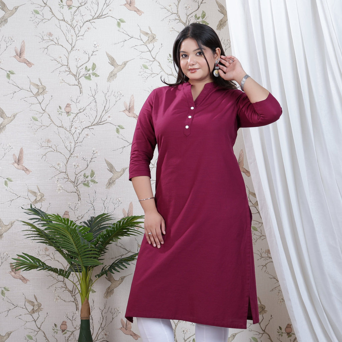 Wine Linen Long kurta -Long kurta