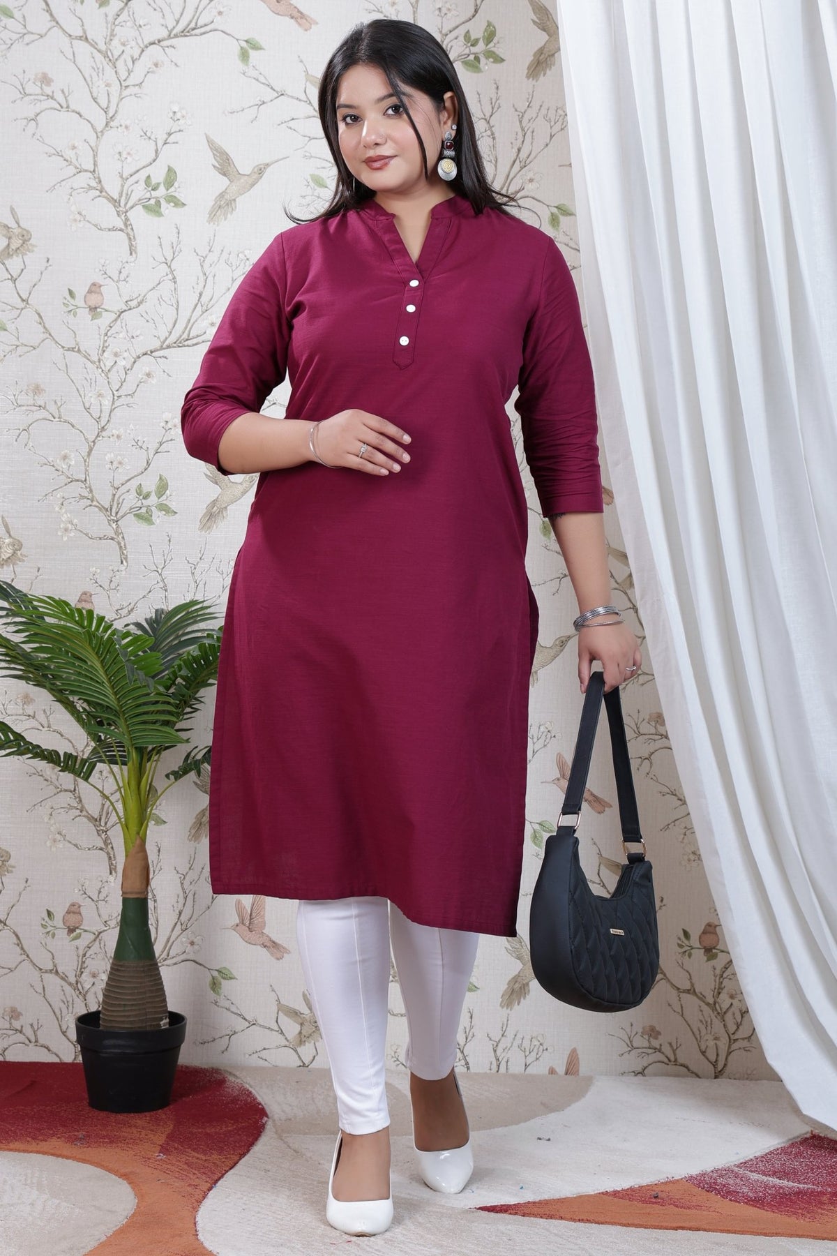 Wine Linen Long kurta -Long kurta