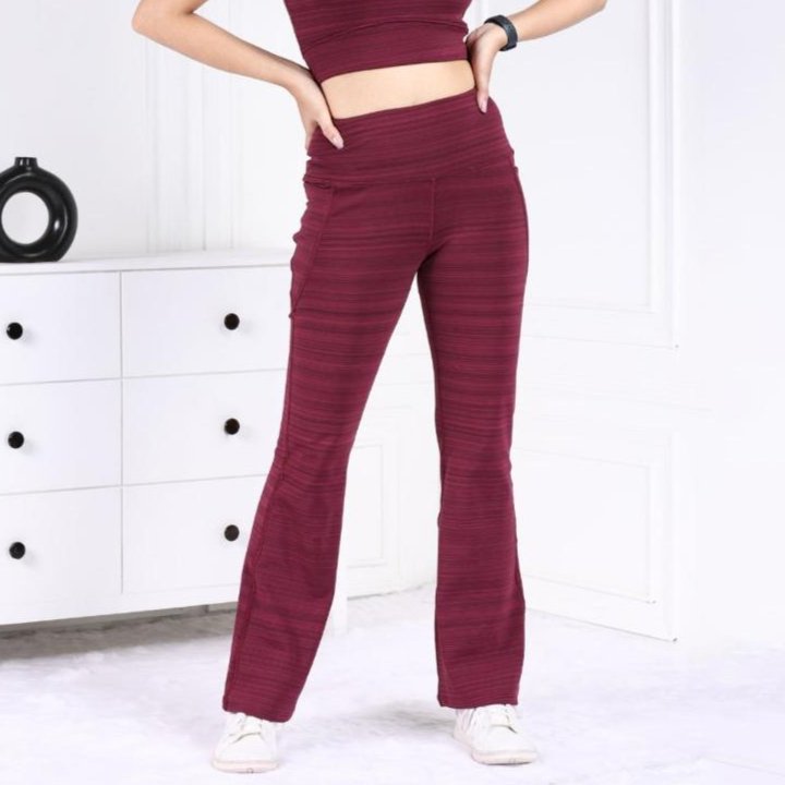 Wine Melange Active Flare Pants - Active melange flare pants