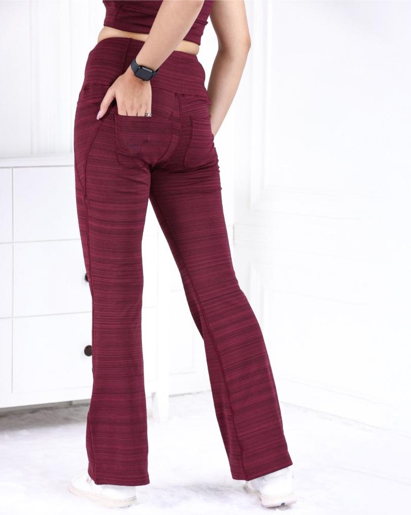 Wine Melange Active Flare Pants - Active melange flare pants