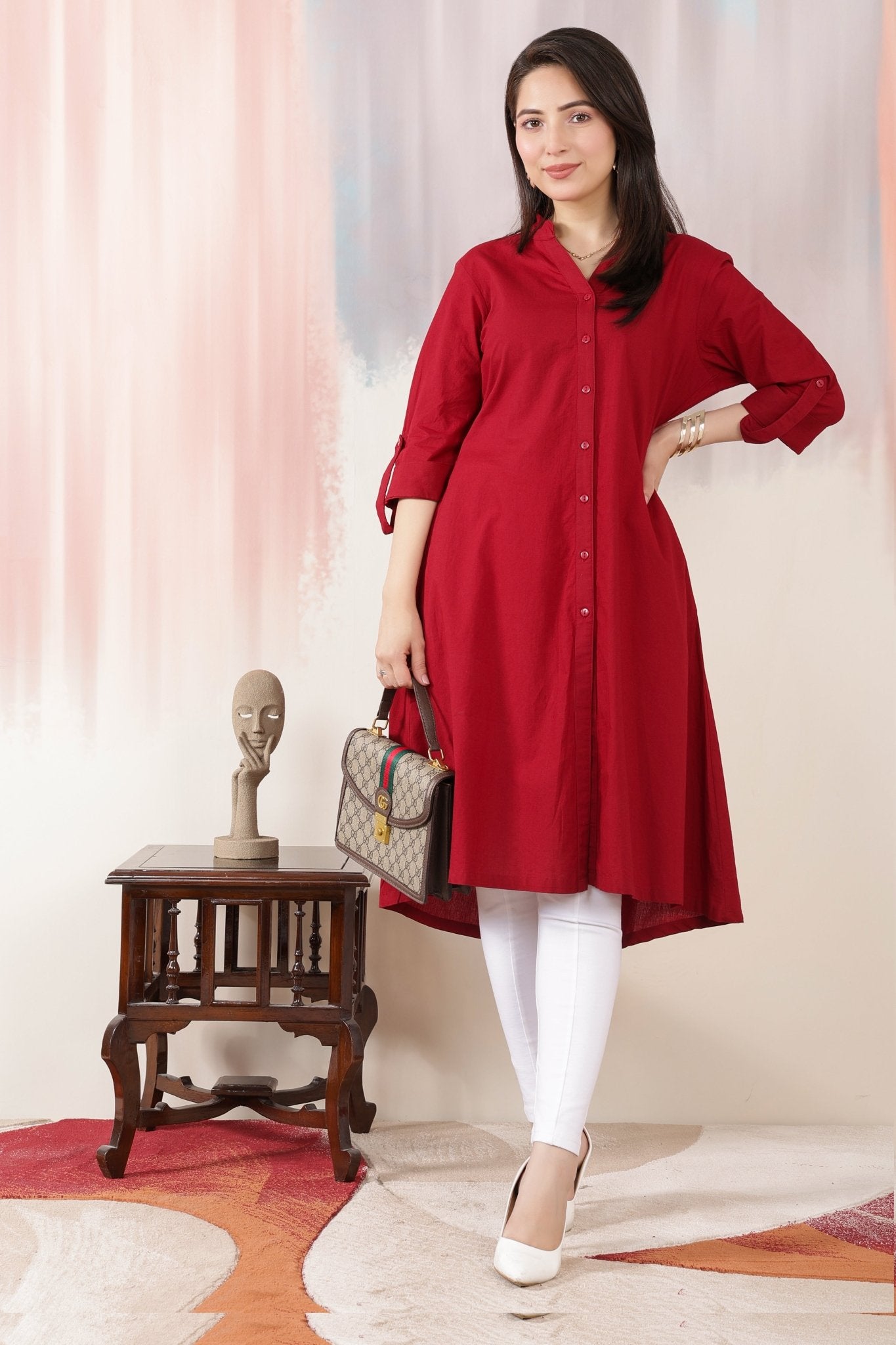 Wine Planket A Line Kurta [100% pure cotton] -planket a line kurta