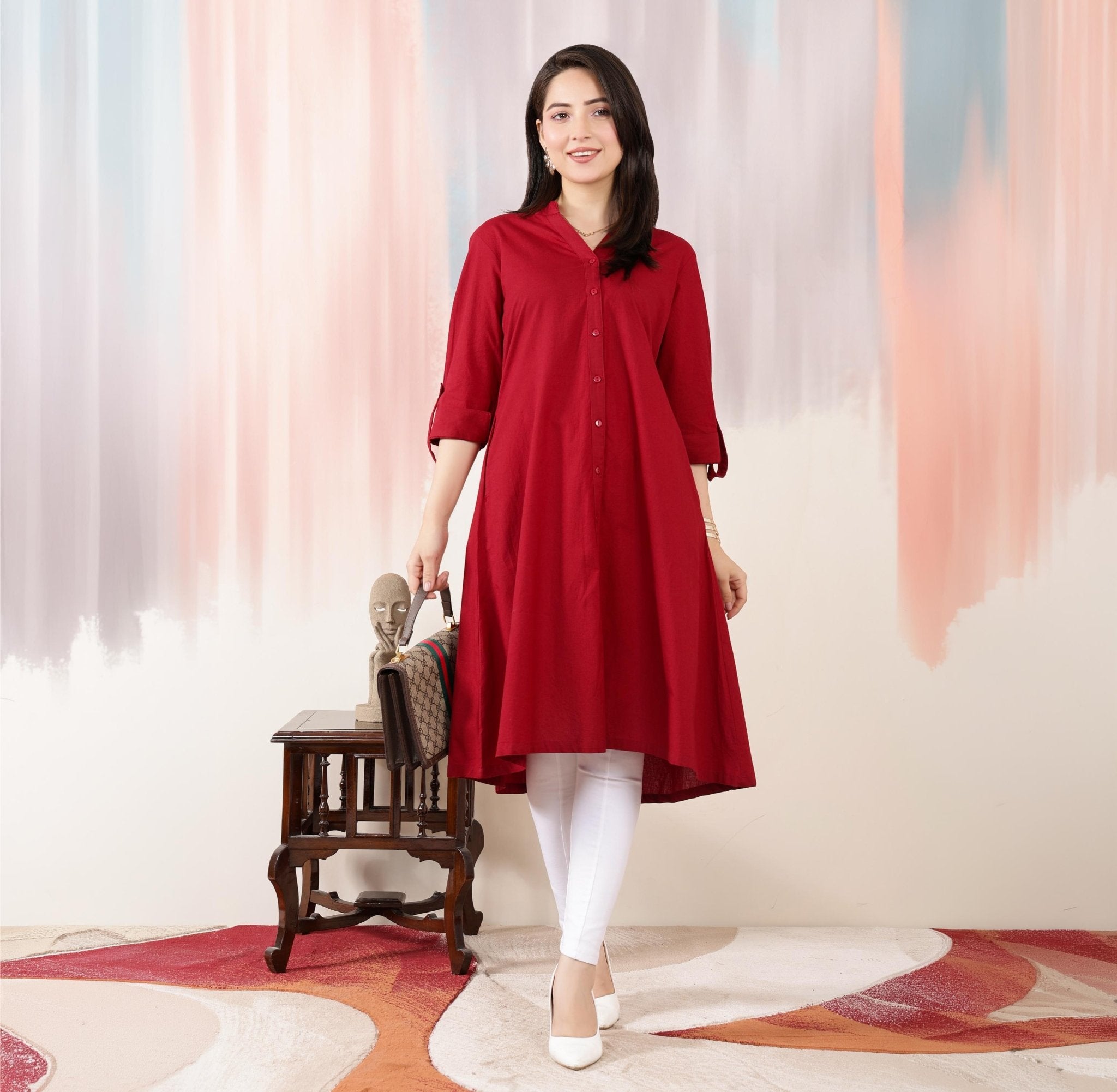 Wine Planket A Line Kurta [100% pure cotton] -planket a line kurta