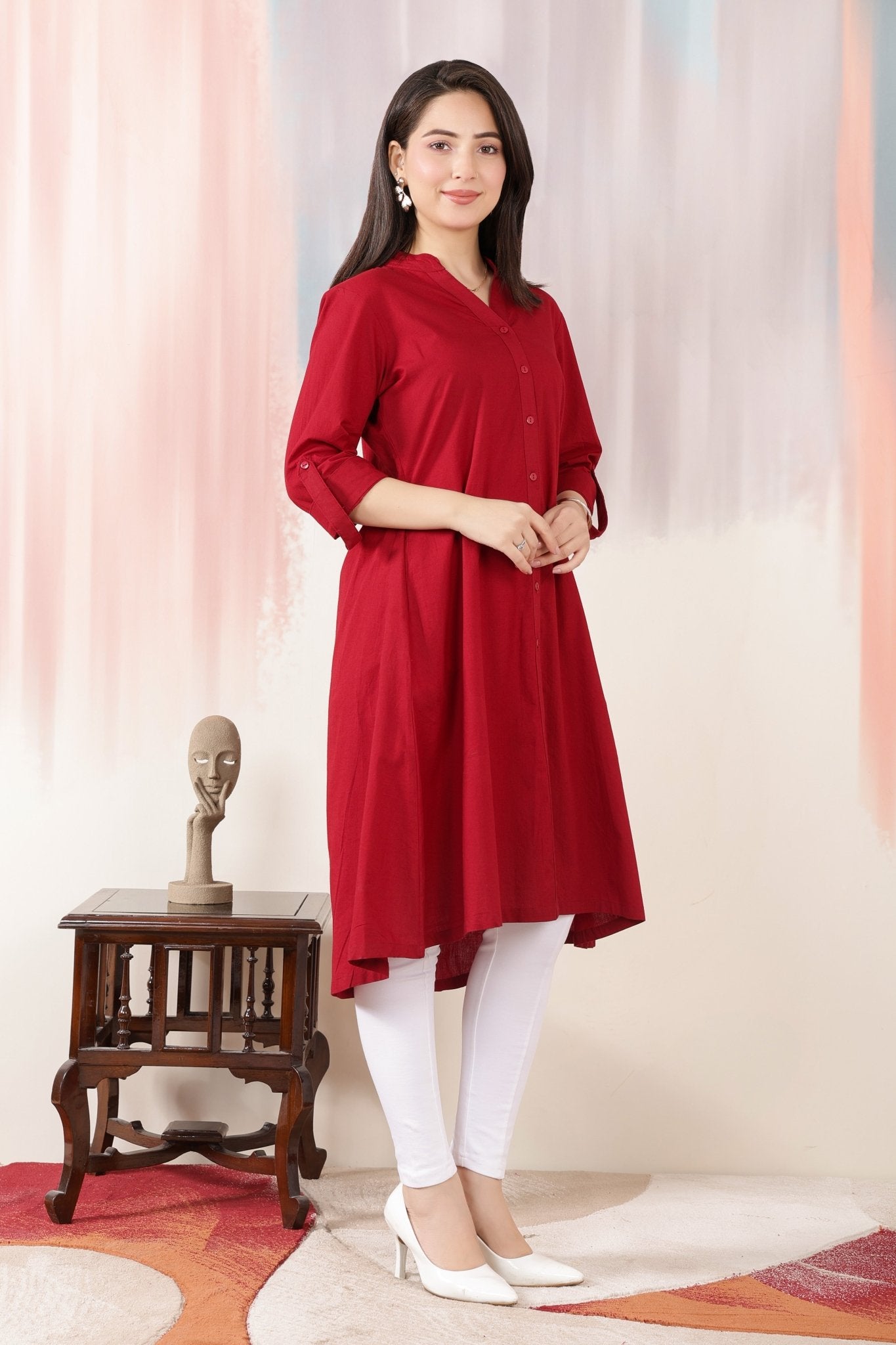 Wine Planket A Line Kurta [100% pure cotton] -planket a line kurta