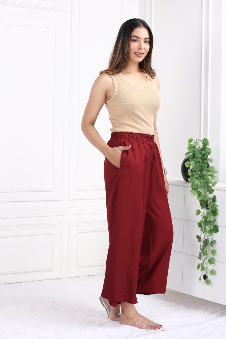 Wine rayon palazzo [ 100% Rayon, Liva Certified ] - Palazzo