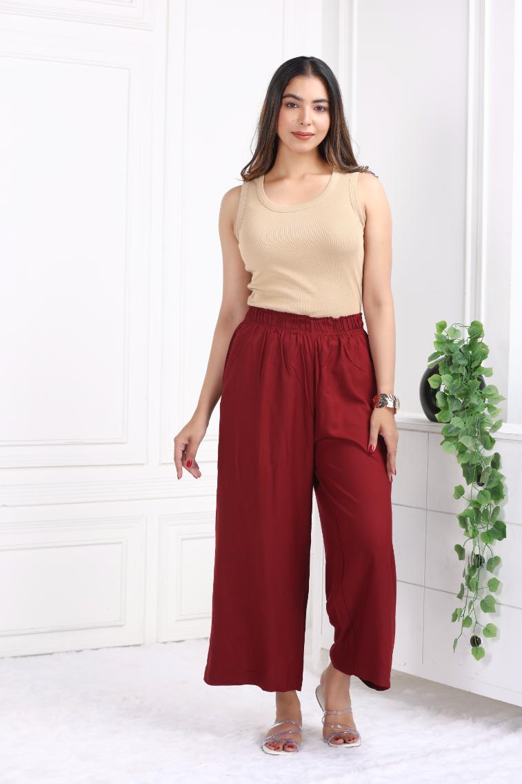 Wine rayon palazzo [ 100% Rayon, Liva Certified ] - Palazzo