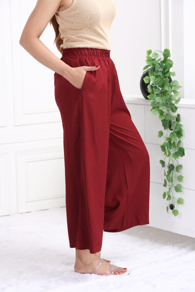 Wine rayon palazzo [ 100% Rayon, Liva Certified ] - Palazzo