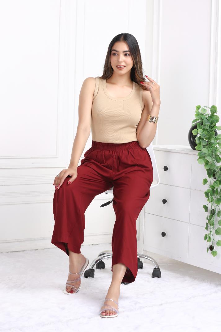 Wine rayon palazzo [ 100% Rayon, Liva Certified ] - Palazzo