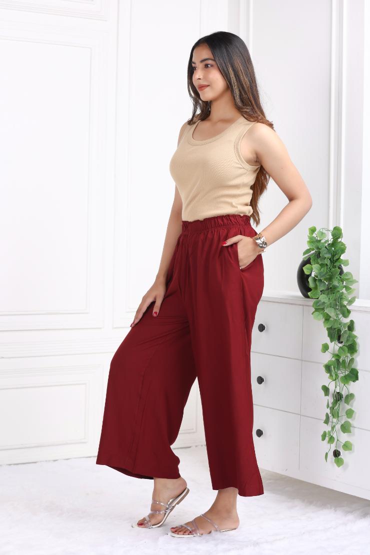 Wine rayon palazzo [ 100% Rayon, Liva Certified ] - Palazzo