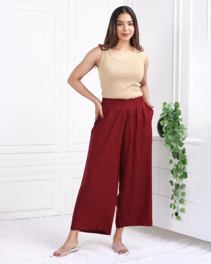 Wine rayon palazzo [ 100% Rayon, Liva Certified ] - Palazzo