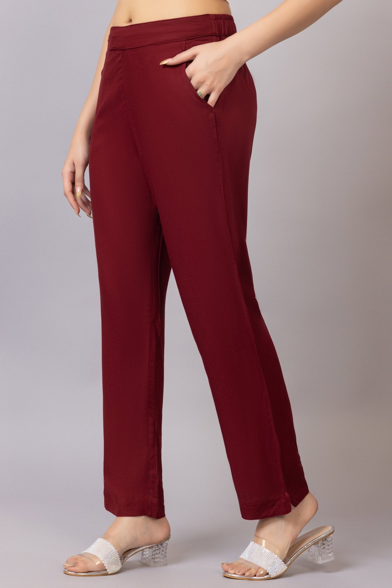 Wine rayon pant [ 100% Rayon, Liva Certified ] - Rayon pants