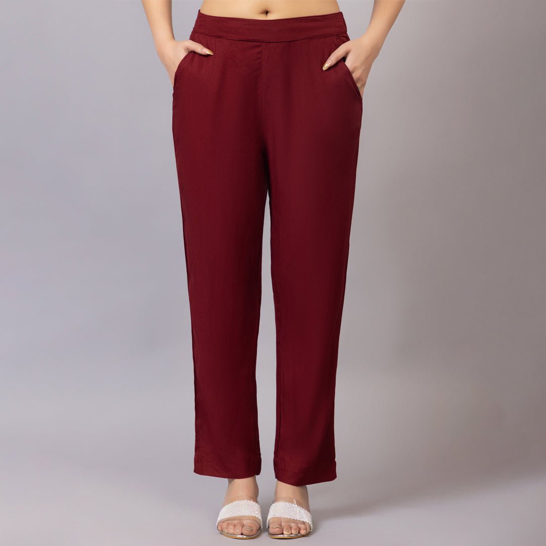 Wine rayon pant [ 100% Rayon, Liva Certified ] - Rayon pants