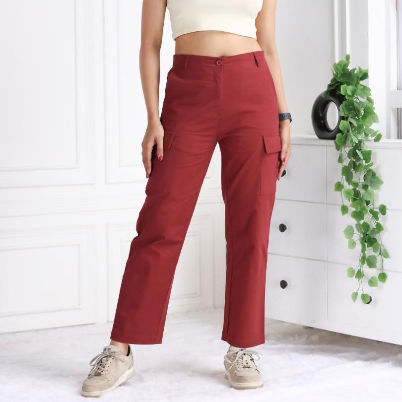 Wine stretchable biowash USA HQ cotton travel cargo pant with superior elastic belt. - Travel Cargo Pants