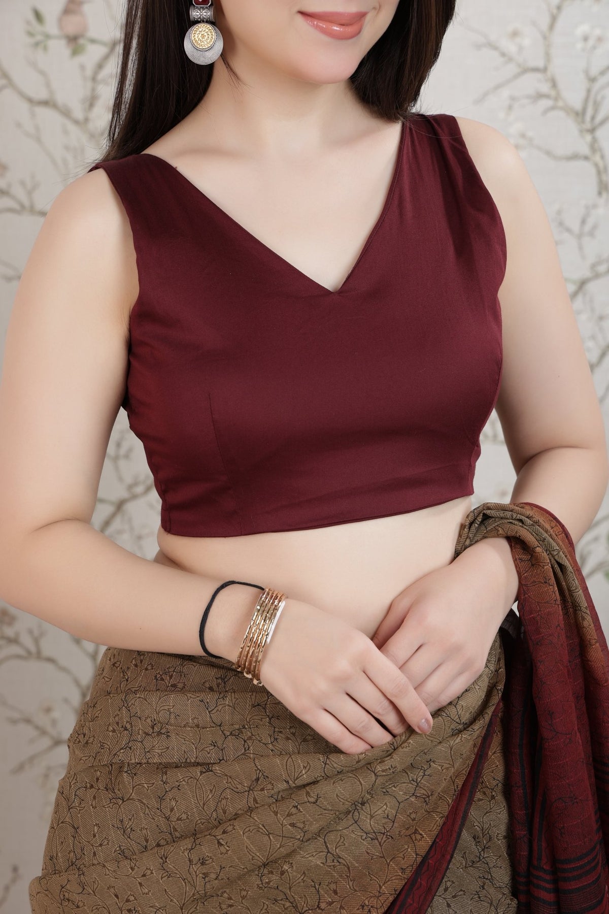 Wine v neck cotton blouse made from premium cotton -Blouse