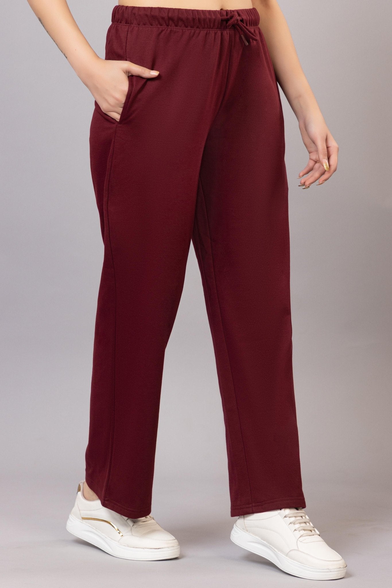 Wine winter warm flare pants with superior elastic belt. - Winter flare pant