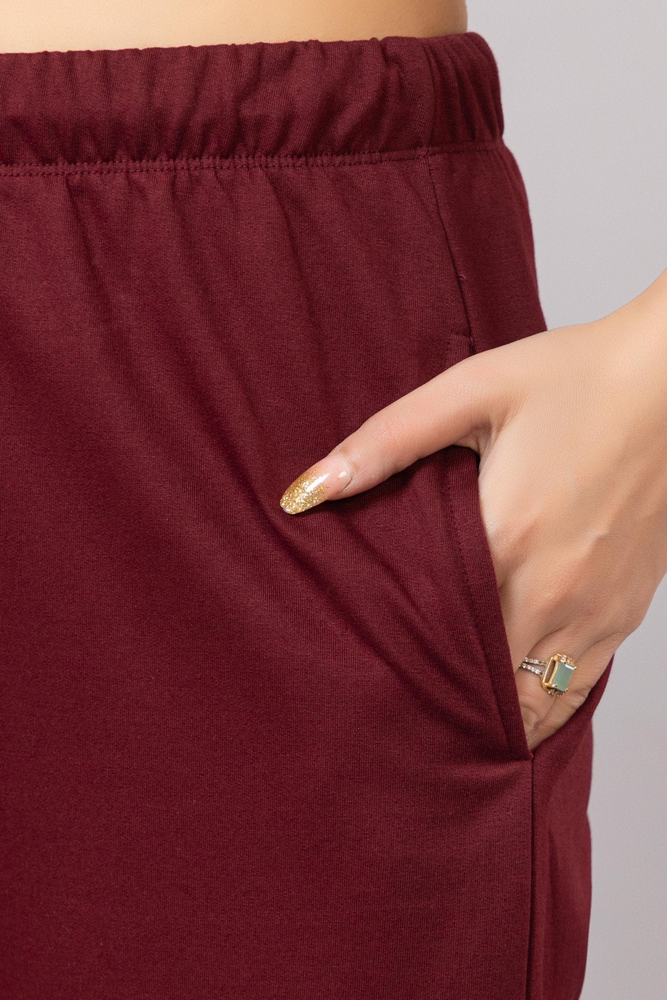 Wine winter warm flare pants with superior elastic belt. - Winter flare pant