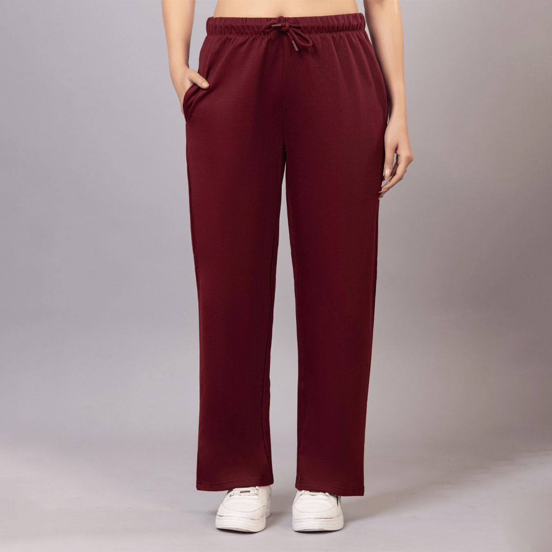 Wine winter warm flare pants with superior elastic belt. - Winter flare pant