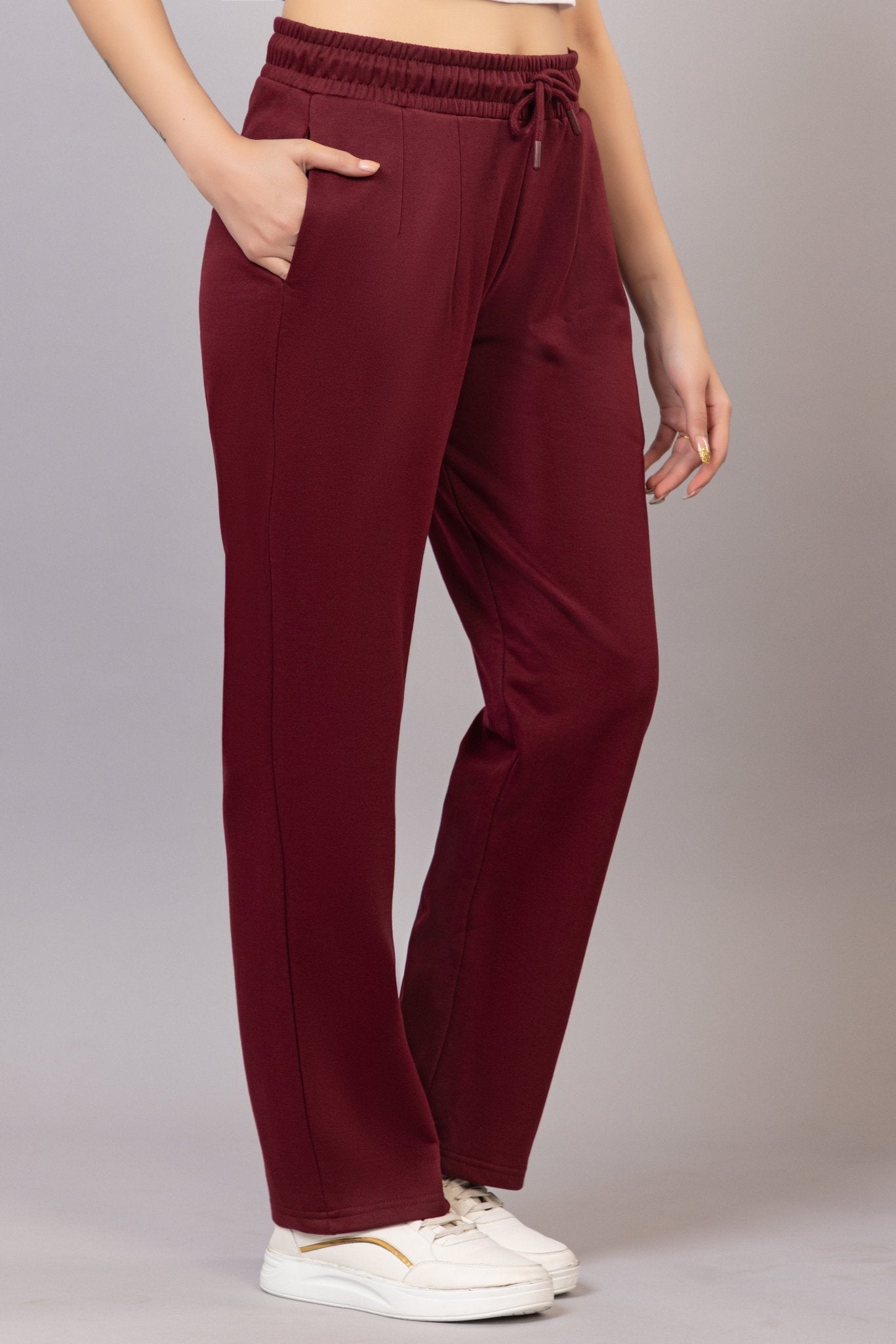Wine winter warm straight fit pants - Winter straight pant
