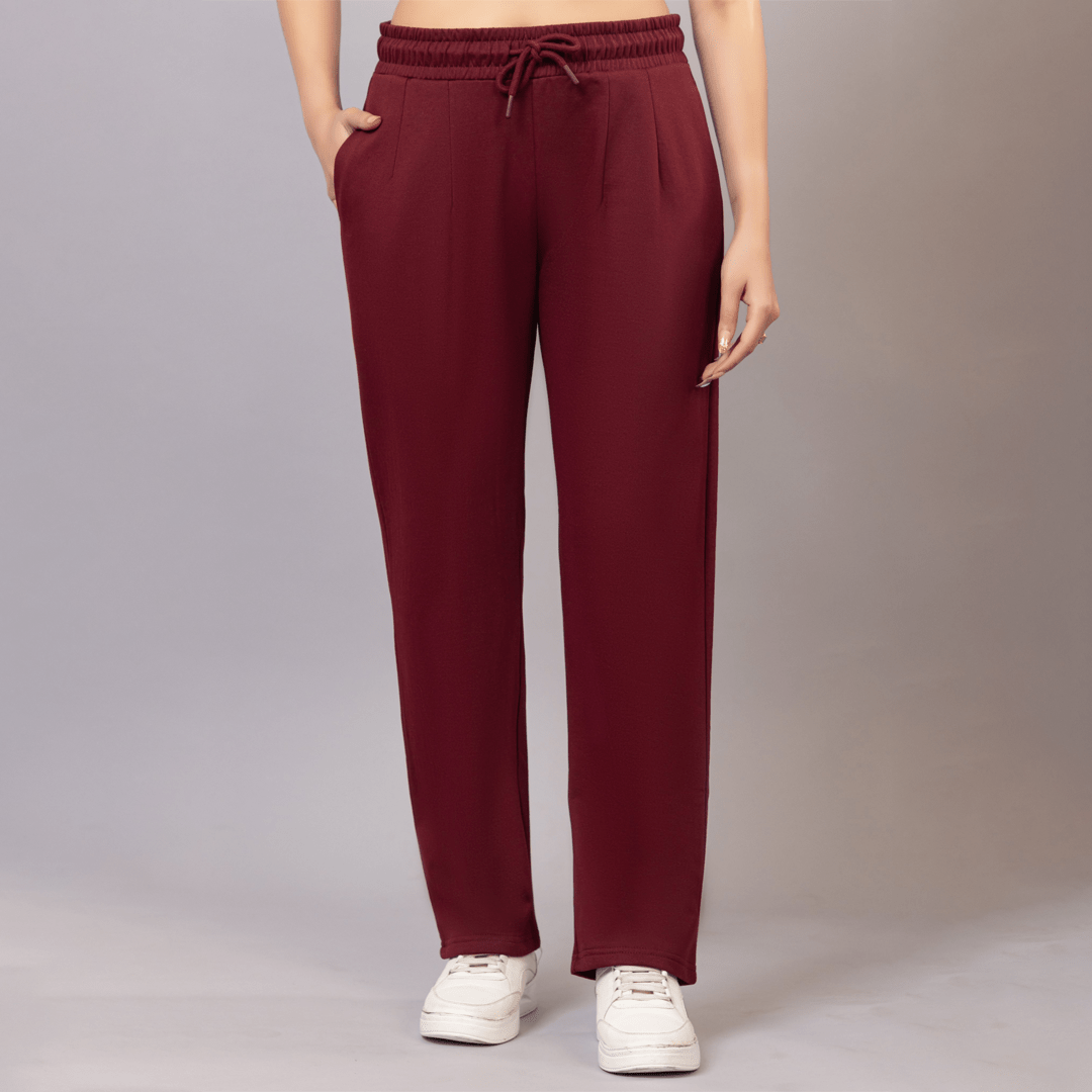Wine winter warm straight fit pants - Winter straight pant