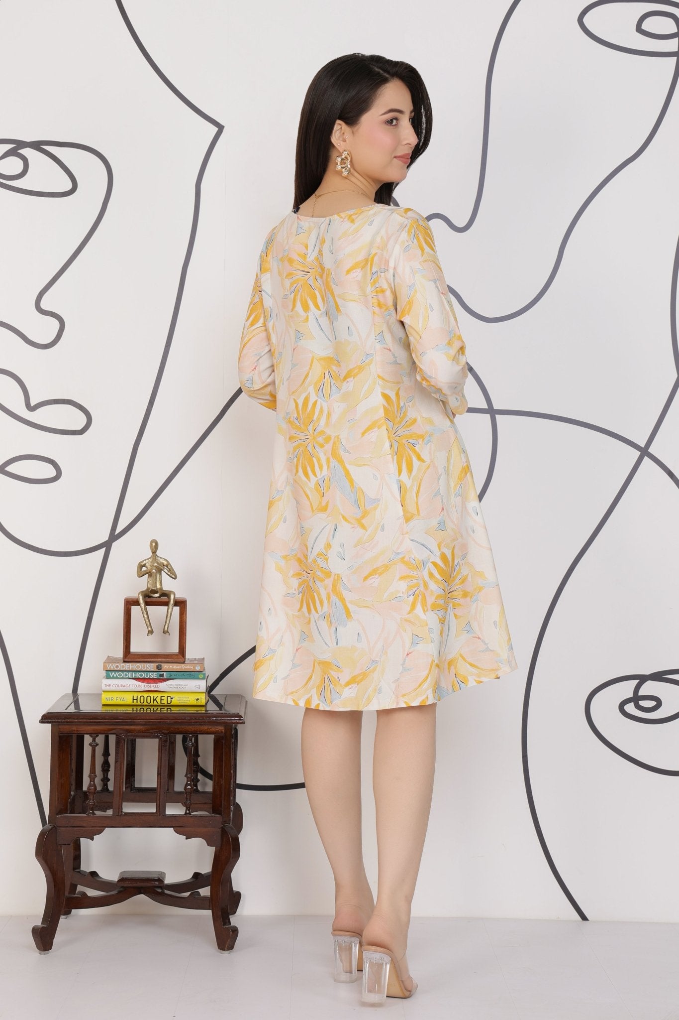 Yellow Floral Bliss Dress [100% pure rayon] -Cotton midi dress