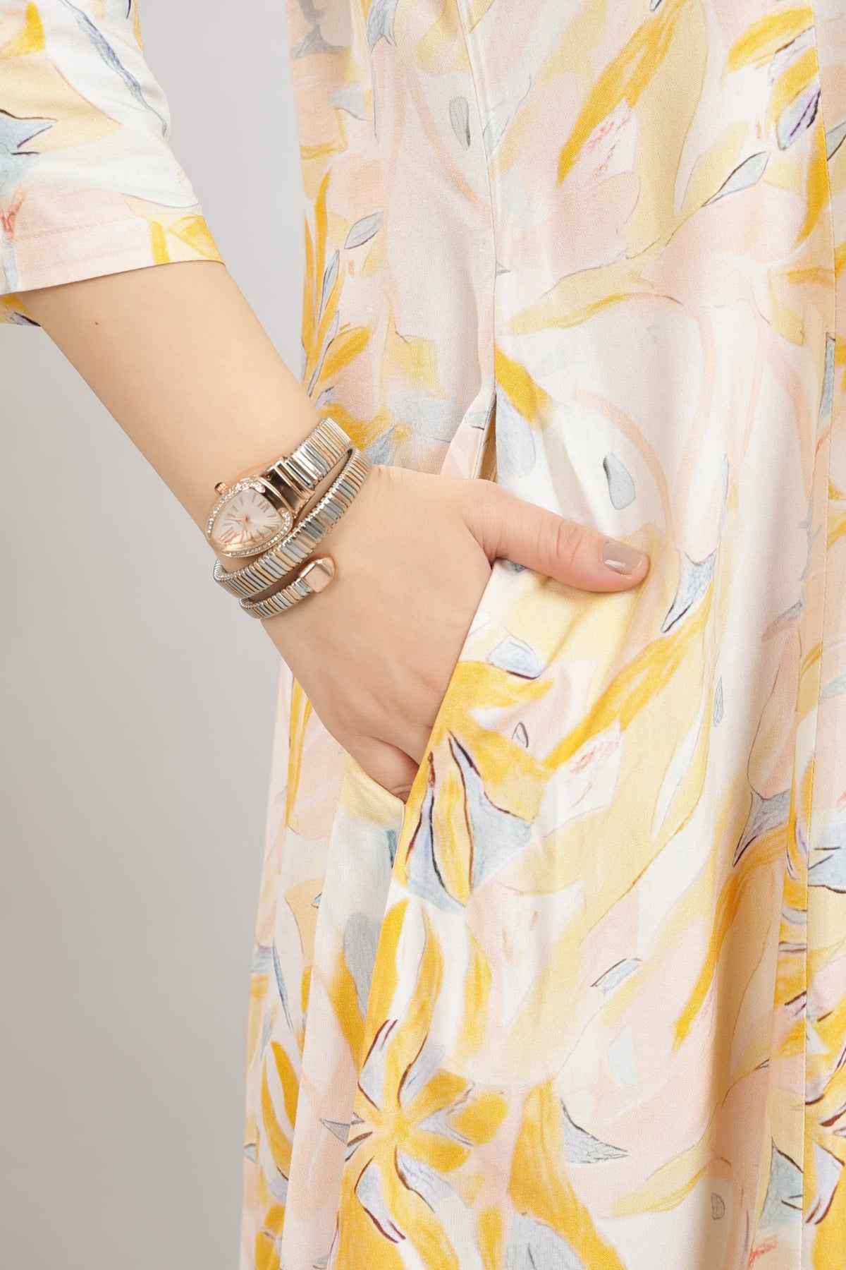Yellow Floral Bliss Dress [100% pure rayon] -Cotton midi dress