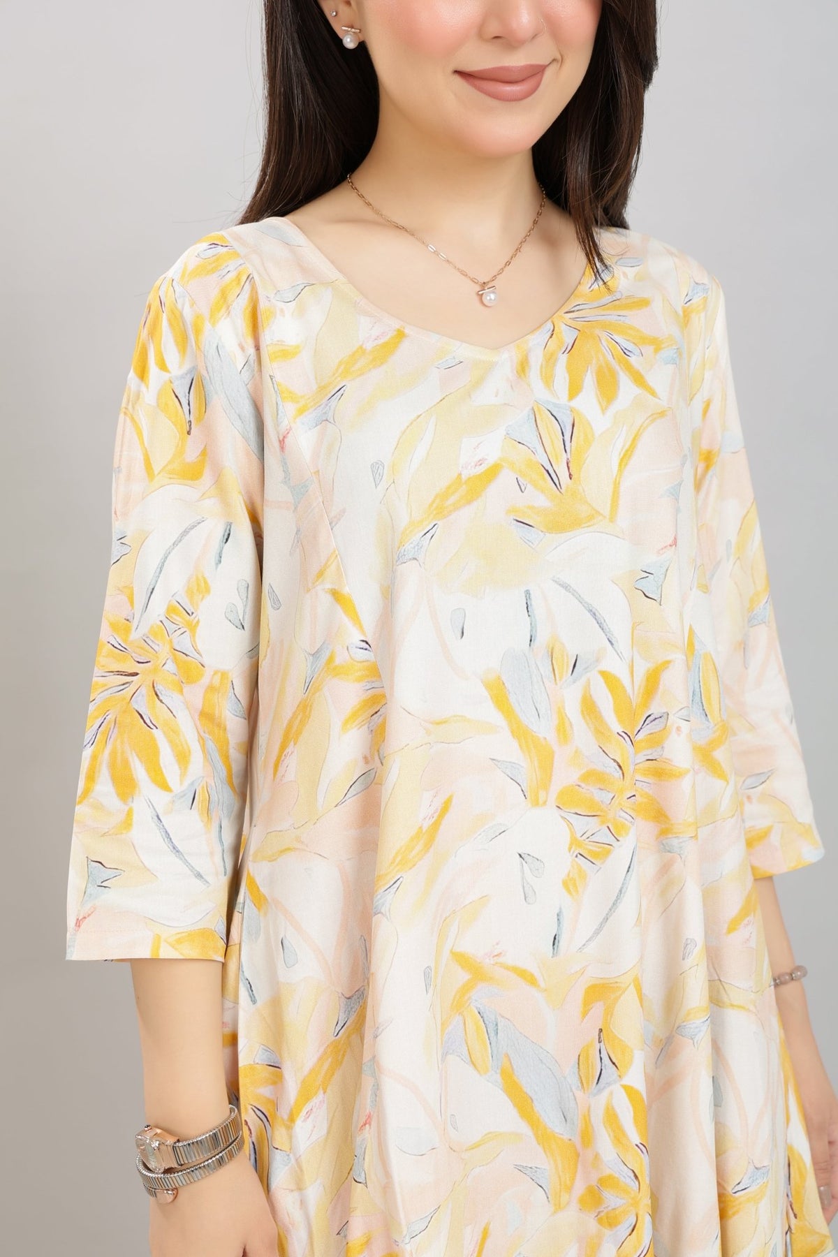 Yellow Floral Bliss Dress [100% pure rayon] -Cotton midi dress