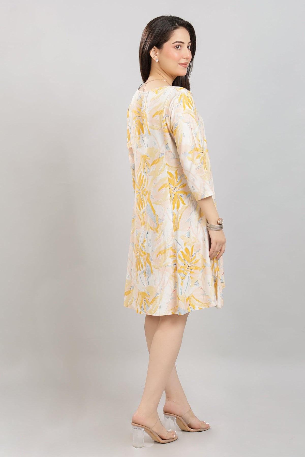 Yellow Floral Bliss Dress [100% pure rayon] -Cotton midi dress