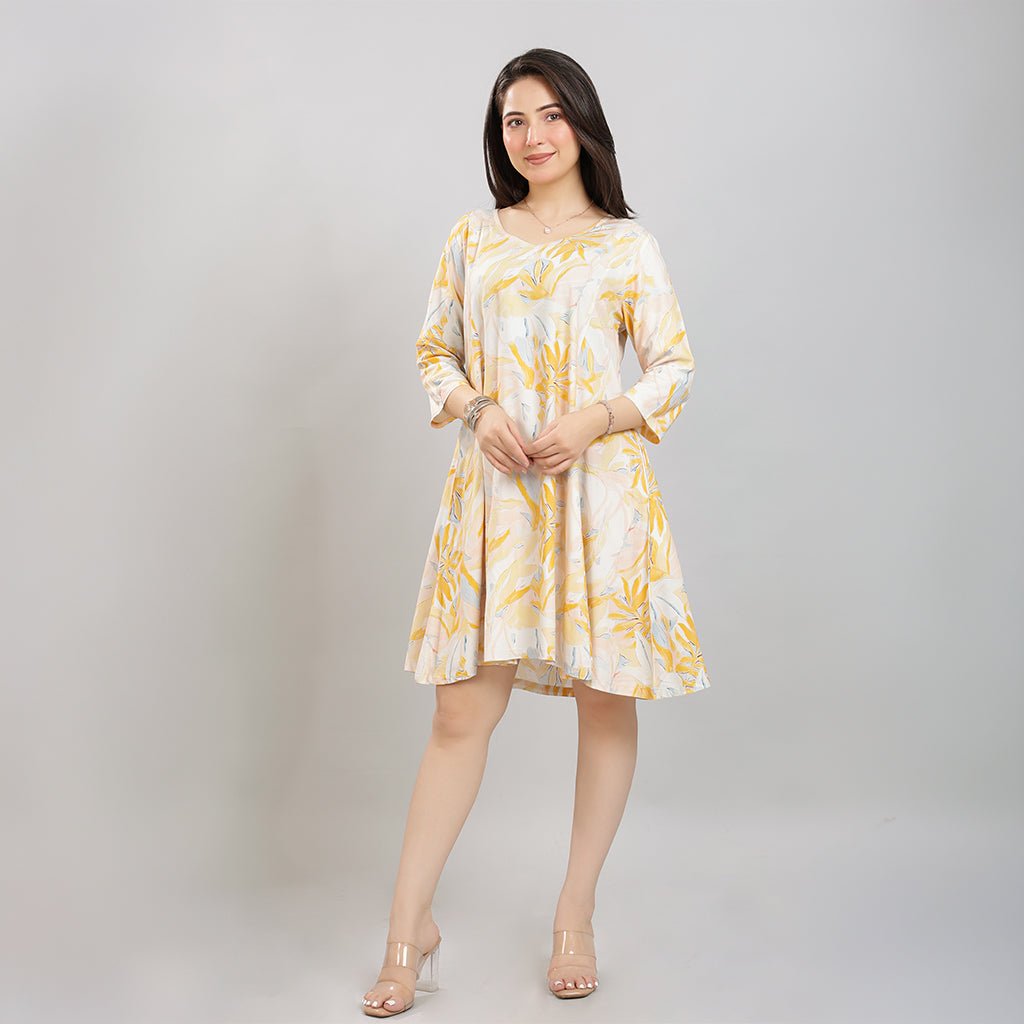 Yellow Floral Bliss Dress [100% pure rayon] -Cotton midi dress