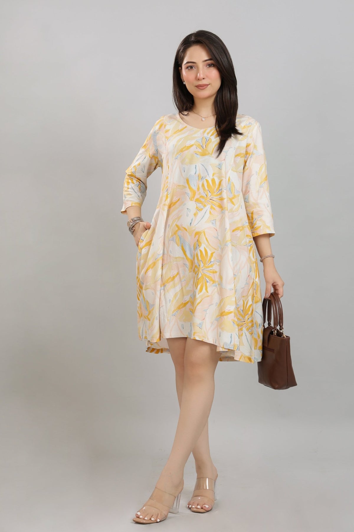 Yellow Floral Bliss Dress [100% pure rayon] -Cotton midi dress