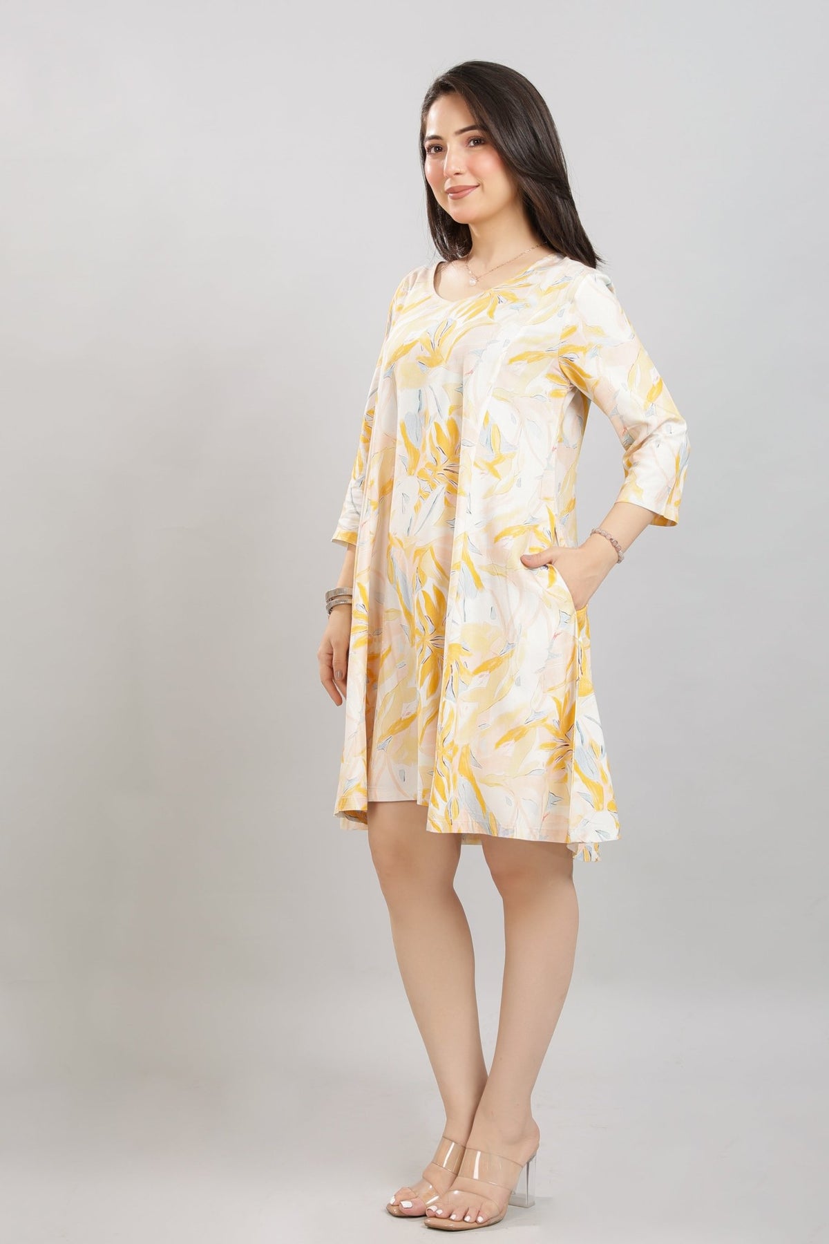 Yellow Floral Bliss Dress [100% pure rayon] -Cotton midi dress