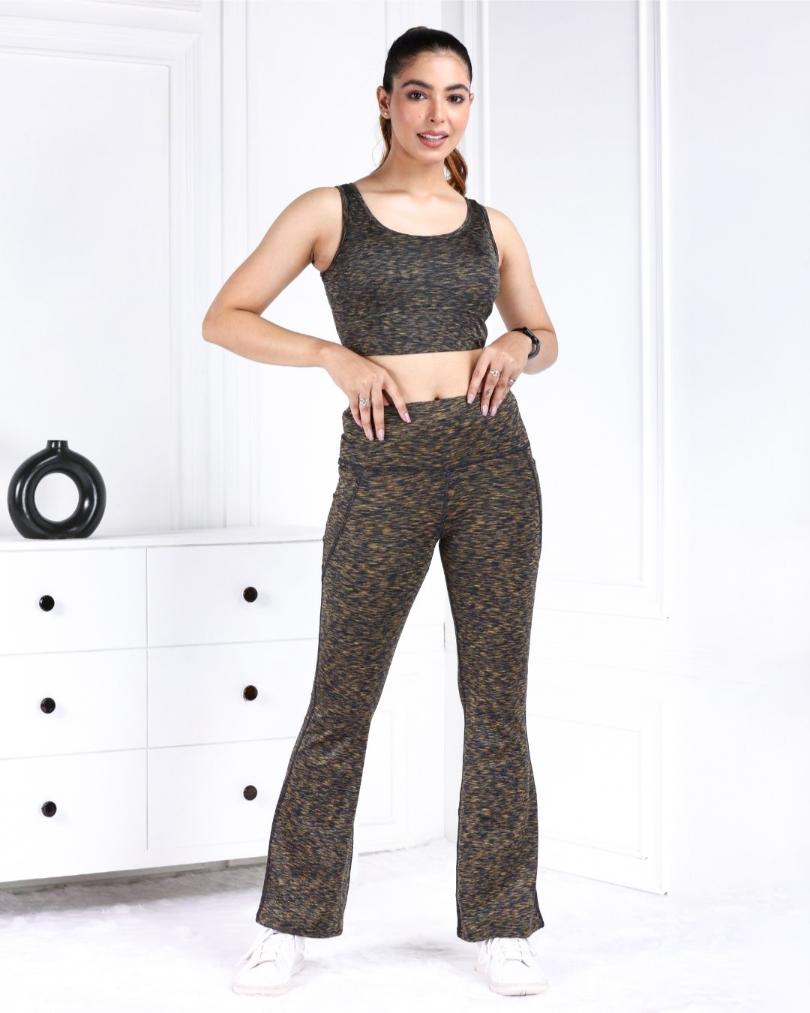 Yellow Melange Active Flare Pants - Active melange flare pants