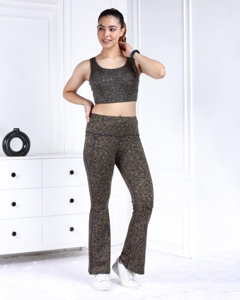 Yellow Melange Active Flare Pants - Active melange flare pants