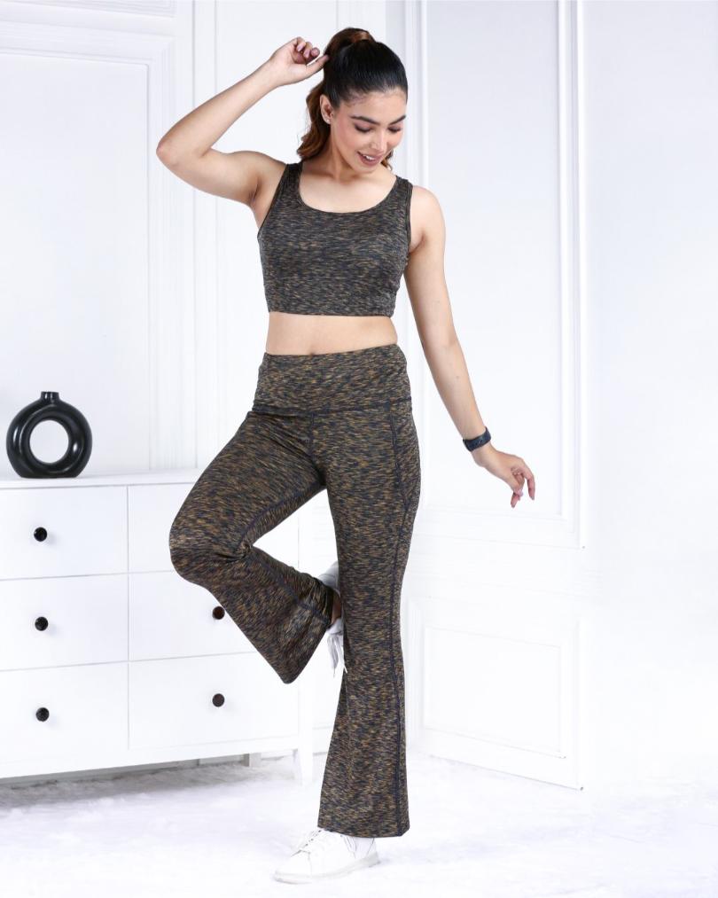 Yellow Melange Active Flare Pants - Active melange flare pants