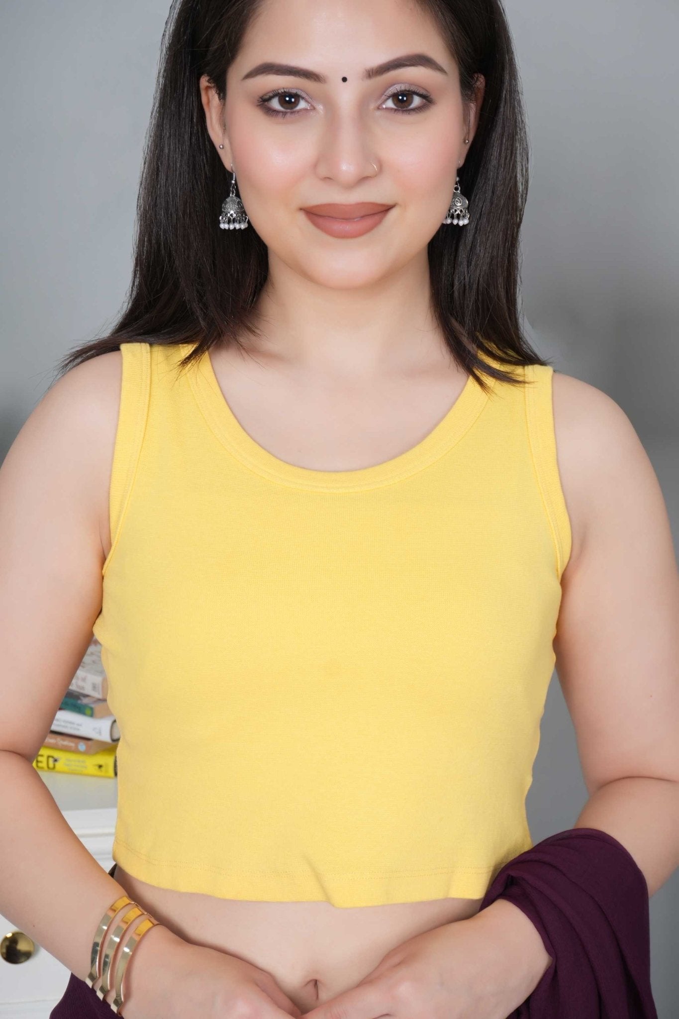 Yellow Rib Crop Blouse [ 100% USA HQ Cotton, 280 GSM non transparent fabric ] - Rib crop blouse