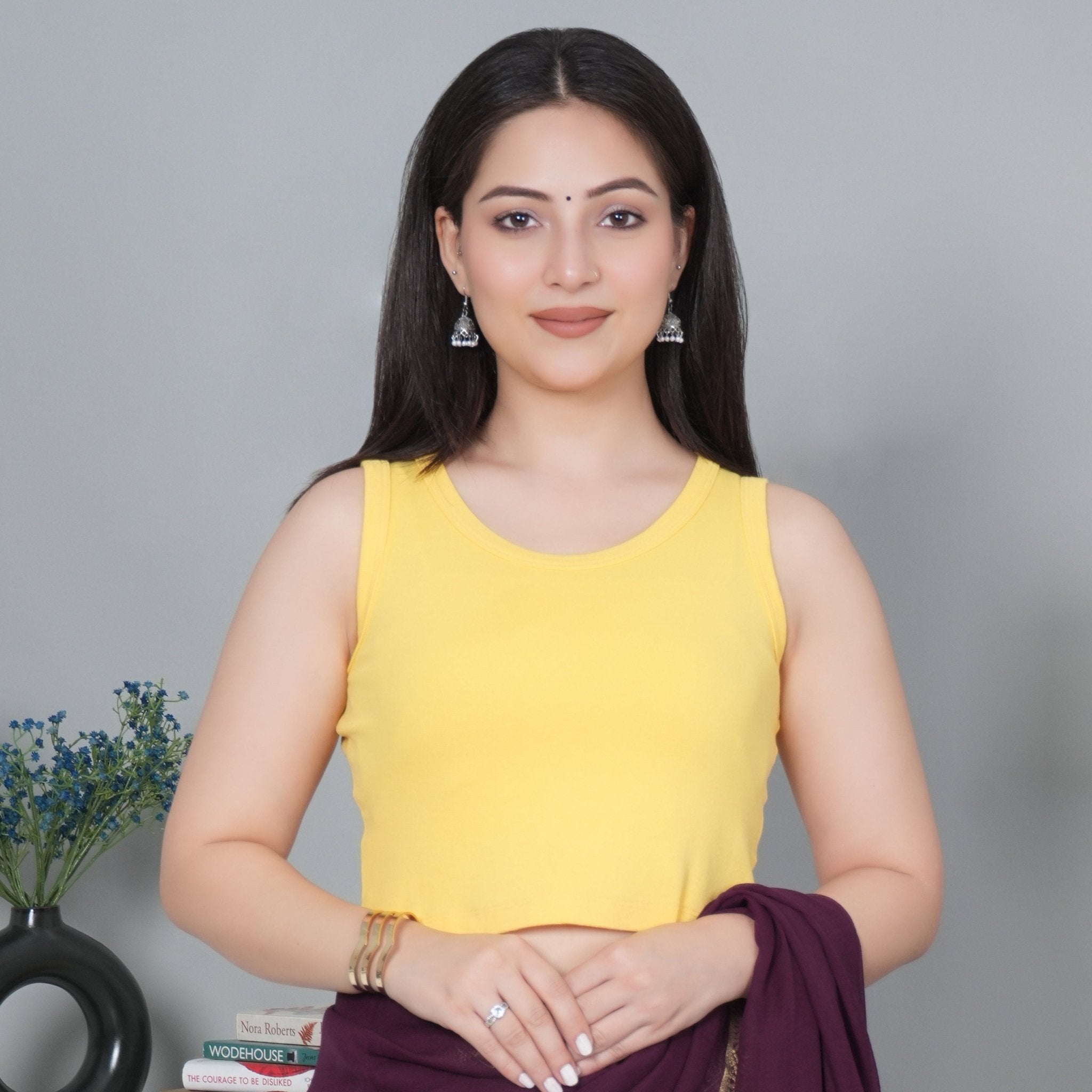 Yellow Rib Crop Blouse [ 100% USA HQ Cotton, 280 GSM non transparent fabric ] - Rib crop blouse