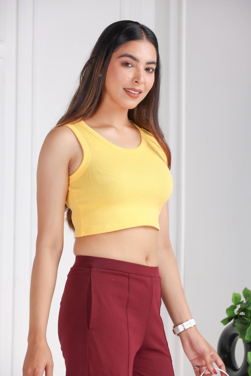 Yellow Rib Crop Vest [ 100% USA HQ Cotton, 280 GSM non transparent fabric ] - Rib crop vest