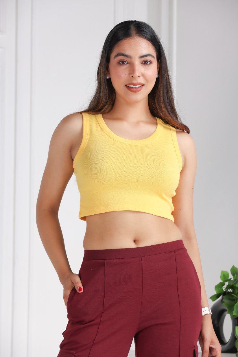 Yellow Rib Crop Vest [ 100% USA HQ Cotton, 280 GSM non transparent fabric ] - Rib crop vest